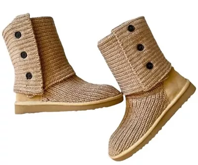 UGG Boots #5819 Oatmeal Knit Tall Size 7 Tan Cardy Knit 15  Tall • $20