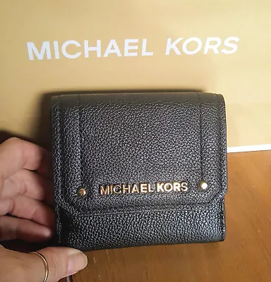 MICHAEL KORS Medium Trifold Black Leather Coin Case Wallet NWOT • $53.99