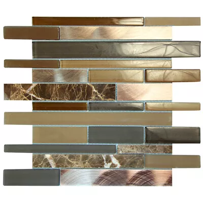 Mosaic Linear Tile Glass Marble Metal Eternital Kitchen Shower Backsplash Brown • $4.40