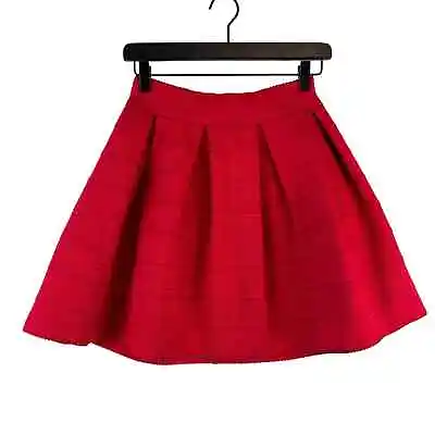 Express Womens (S) Pleated Circle A-Line Mini Skirt Red Texture • $15