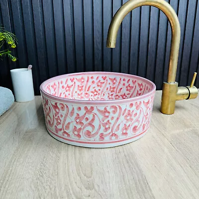 Pink Bathroom Vessel Sink Moroccan Hand-painted Artisan Sink Wash Bassin • $205