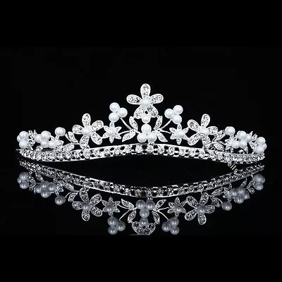 $18.99 • Buy Floral Bridal Headpiece Crystal Rhinestone Pearl Prom Wedding Tiara V682