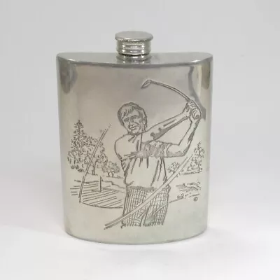 £10 • Buy Sheffield Pewter Hip Flask Engraved Golf Artwork Golfing Gift 5  Slim Bottle