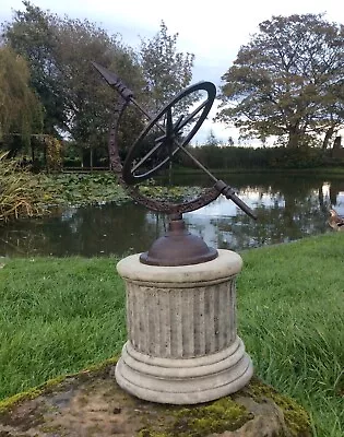 Garden Iron Armillary Sundial Weathervane On Stone Plinth Garden Ornament 🌞🌿 • £67.50