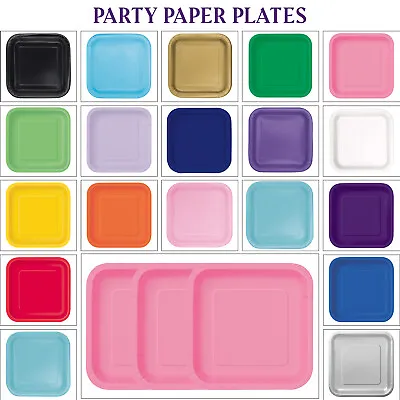 7  9  Paper Party Plates Square Solid Colours Disposable Plate Events Tableware • £4.85