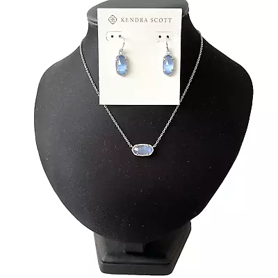 Kendra Scott Elisa Necklace Earrings March Birthstone Light Blue Illusion KS • £119.92