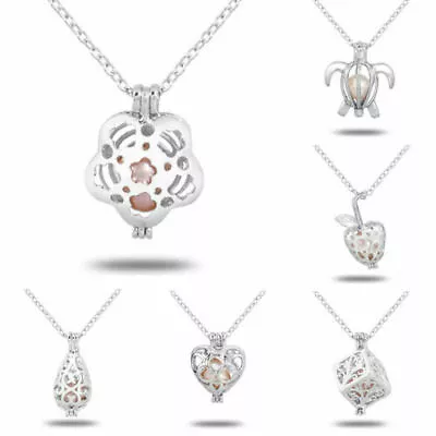 Bead Locket Oyster Cage Necklace Gift Charms Silver Pendant Pearl • $6.24