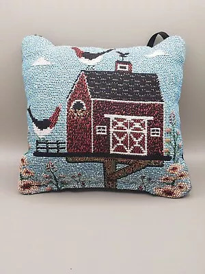 Small Pillow Door Hanger  Birdhouse Tapestry Barn & Birds Mini Pillow Ornament  • $9.89