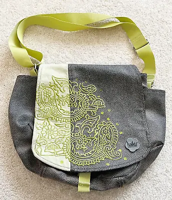 Haiku Sharon Eisenhauer Crossbody Bag Lime Gray Green Paisley Travel Adjustable • $19.60