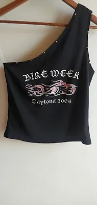 $14.99 • Buy Vintage Women's Halter Top Black/Grey/Red Bike Week Daytona 2004 Sz L 