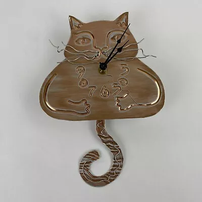 Vintage Susan Mauner Metal Cat Wall Clock 2000 Pendulum Tail Battery Operated • $51.38