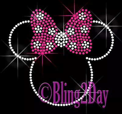 Minnie Mouse Hot Pink Polka Dot Bows 5.5  X 5  Rhinestone Iron On Transfer Fix • $5.49