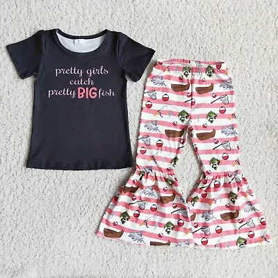 Toddler Girls Wear Pretty Girls Catch Pretty Big Fish Bell Bottom Pants Set • £15.40