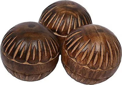 Decorative Mango Wood Round Balls Set Of 3 For Centerpiece Or Individual Round • $22.70