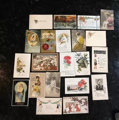 21 Vintage Christmas Greeting Cards - Postcard Style - Signed - Early 1900's • $12