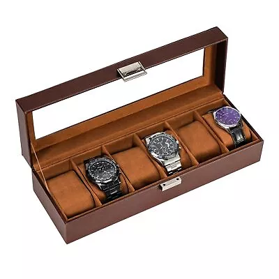 Watch Box For Men 6 Slot Watch Display Case Mens Watch Box Organizer PU Leather • $31.72