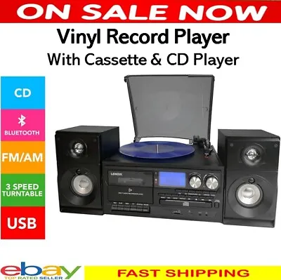 $269 • Buy Bluetooth Stereo System CD Player Turntable Vinyl Record Player W/ Cassette USB 