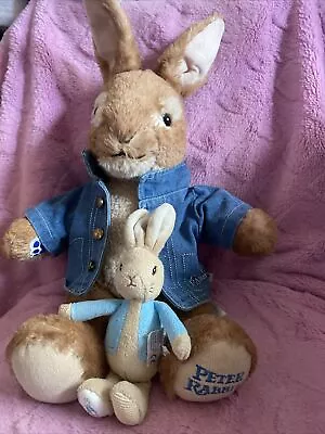 Peter Rabbit Build A Bear Wearing Denim Jacket And Peter Rabbit Rattle Plush • £10