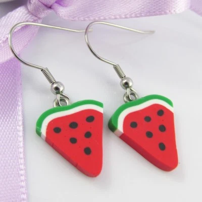 Cute N Kitsch Polymer Clay Watermelon Fruit Charm Earrings 37mm SS Hooks • $12.95
