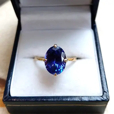 4.5 Ct AAAA VVS Tanzanite Solitaire Set In 14k Yellow Gold CUSTOM MADE CERTIFIED • £5000