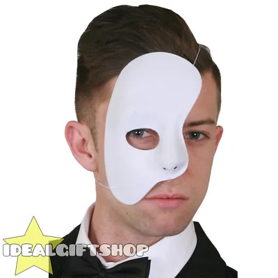 White Half Face Phantom Mask Venetian Masquerade Party Drama Schools Theatres • £3.99