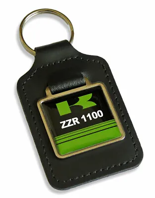 Keyfob For Kawasaki ZZR 1100 Key ZZR1100 Keyring Green & Black Leather Fob Parts • £6.49