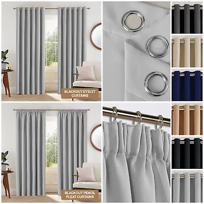 Thermal Blackout Curtains Ready Made Eyelet Ring Top Or Pencil Pleat + Tie Backs • £28.79