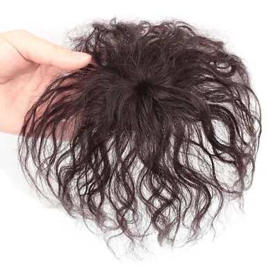 100% Human Hair Curly Mini Hairpiece Topper Top Clip Short Wigs For Women Men • $11.99