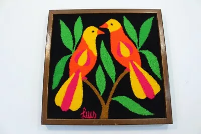 Luis Montiel VTG Mid Century Colorful Neon Tapestry Two Birds On In Tree • $119