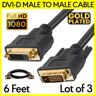 3PCS 6FT DVI Extension Cable DVI-D Male To Female Cord Extender Monitor Display • $19.69