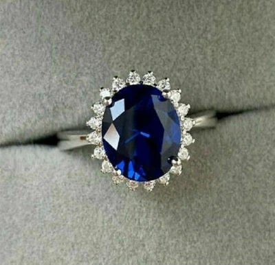 2.40Ct Oval Cut Lab Created Blue Sapphire Halo Women Ring 14K White Gold Plated • $223.58