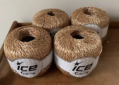 200g Lot 4 Balls Decorative Lace Fine Brown Gold Cream Yarn Knitting Wool Ice • £9.49