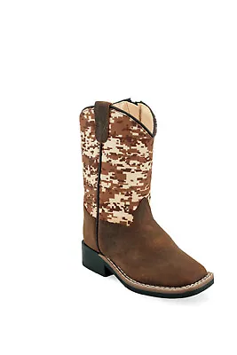 Old West Brown/Digital Camo Toddler Boys Leather Cowboy Boots • $26.99