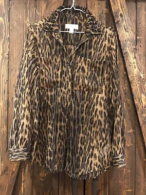 Michael Kors Woman’s Leopard Animal Print Sheer Blouse   ~ Sequin Collar SMALL • $9.99