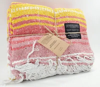 Benevolence LA Authentic Home Collection Artisan-Made Mexican Blanket Pink Yello • $21.85