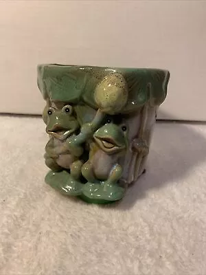 Vintage Frog Planter With Lilly Pads 5  Cottage Core EUC • $13.99