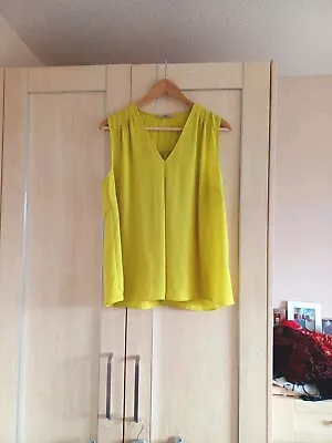 Ladies Mustard Yellow Green Sleeveless Lightweight Top Blouse Shirt TU Size 12 • £4.99