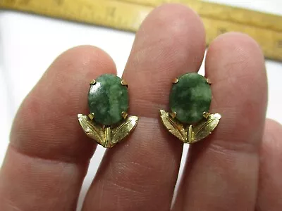 Vintage TK - Tru-Kay -12KT Gold Filled Oval Jade Screw Back Earrings - Dc.c • $11.95