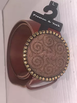 New Preston Moore Brown Pebbled Leather Buckle L Belt 43.25”L W/buckle 40.75”W/O • $28.99