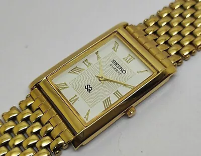 Seiko Slim Quartz WHITE FACE ROMAN FIGURE GOLD BAND JAPAN MADE Men Wrist Watch • $24.99