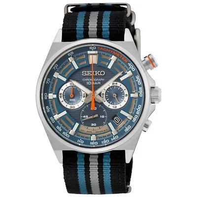 Seiko SSSB409 Chronograph Blue Dial Nylon Quartz Men's Watch SSB409P1 • $152.89