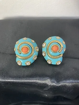 VINTAGE RARE EARLY K.J.L. KENNETH JAY LANE EARRINGS TURQUOISE Enamel Coral • $125