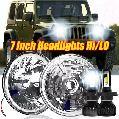 Newest Pair 7  Round LED Headlights Hi/Lo Beam H4 For Jeep Wrangler JK TJ CJ LJ • $105.99