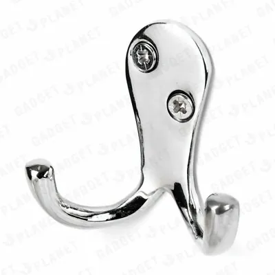 CHROME Twin Double Robe Coat Hooks Door Bathroom Bedroom Dress Clothes Hangers • £1.97