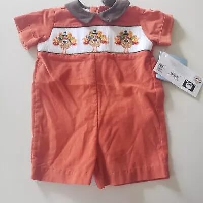 Vive La Fete 6 M Months Hand Smocked Turkey Thanksgiving Romper New Tags • $28