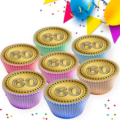 Stunning 60th Birthday Age 60 Gold Edible Cupcake Toppers Cake Decorations Ds668 • £2.99