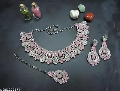 Indian Bollywood Pink Kundan Silver FN AD Choker Necklace Fashion Jewelry A45 • $19.97