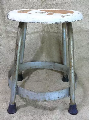 Primitive Machinist Stool Farmhouse Milking Rustic Metal & Wood Round 4 Legs • $35