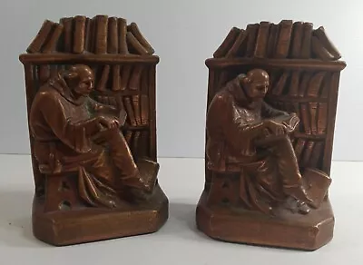 Antique Monk Bookends Bronze Clad 6 5/8  X 4 3/8  X 2 5/8   • $96