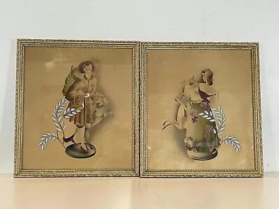 Vtg Pair Of Women With Animals Air Brush Watercolors Signed Benjamin Jorj Harris • $425